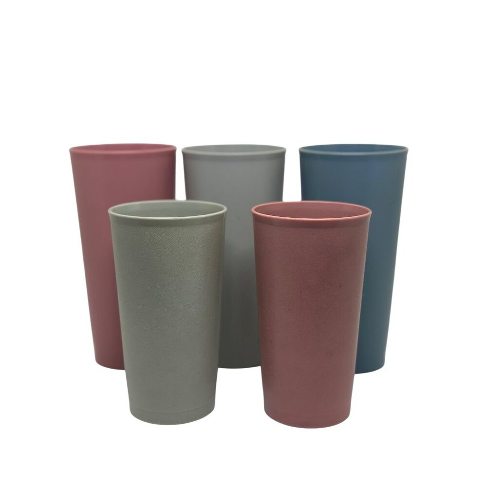 VTG Tupperware Tumblers Set of 5 Multicolor Plastic Cups USA Made 5โ6.5" Durable